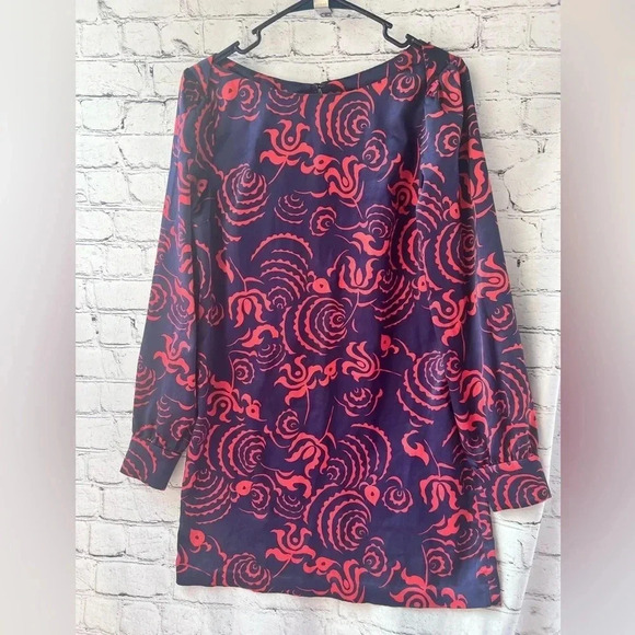 Rachel Roy Navy Blue Red Design Long Sleeve Mini Dress Sabrina‎ Neck Size Medium - Picture 3 of 12
